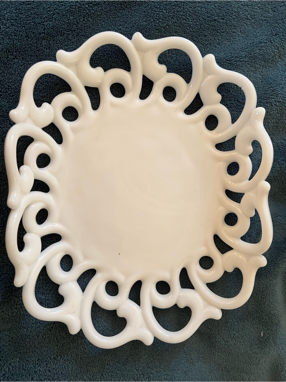 vintage Fostoria Monroe milk glass  "open lace" dish